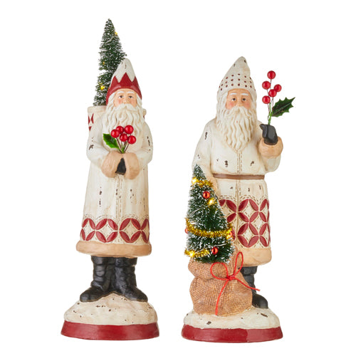 13" Folk Art Santa w/Tree (Lights up) - Choose from 2 styles