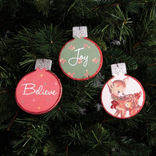 Retro Deer Ornaments, Set of Three