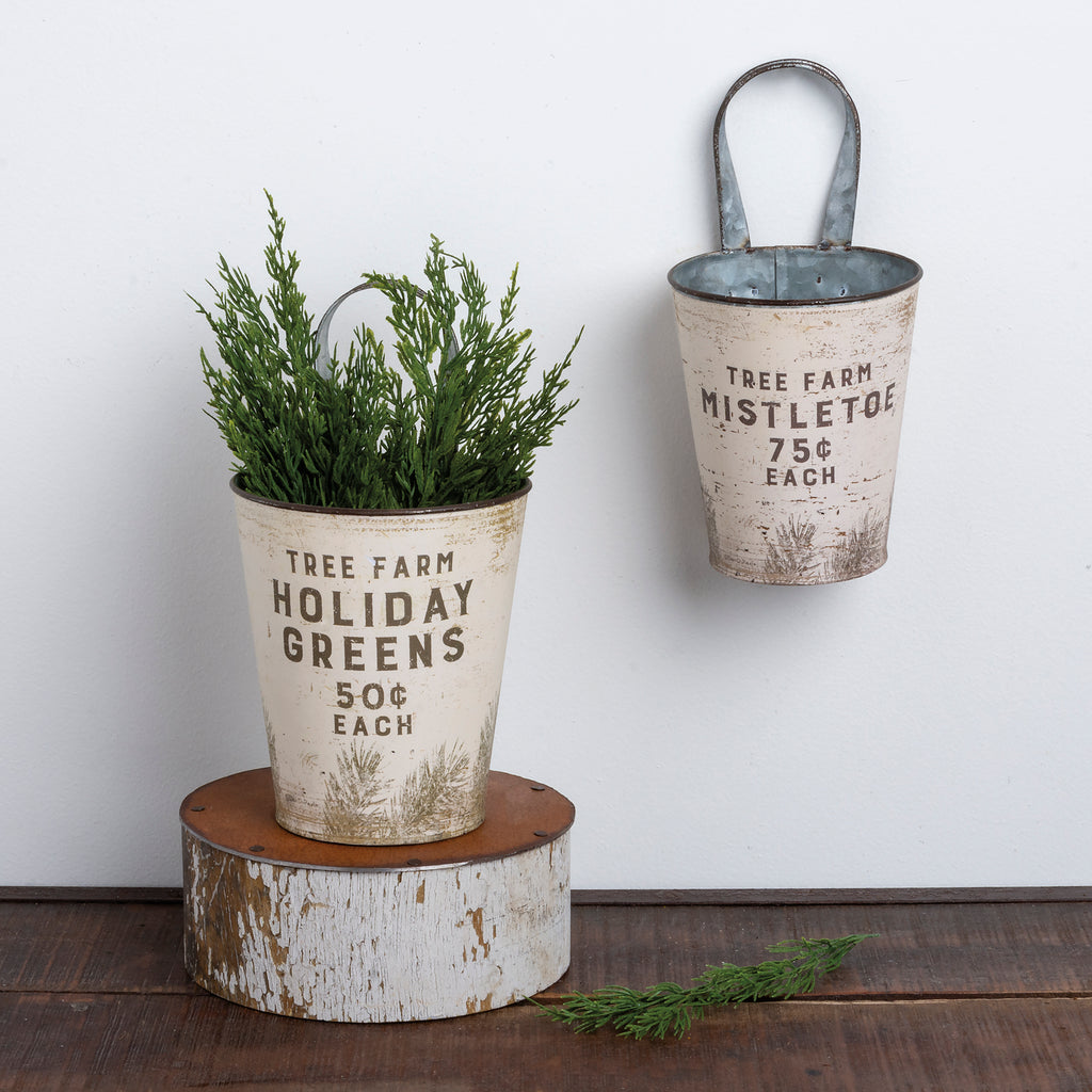 Holiday Wall Buckets, Set of Two - Holiday Greens and Mistletoe