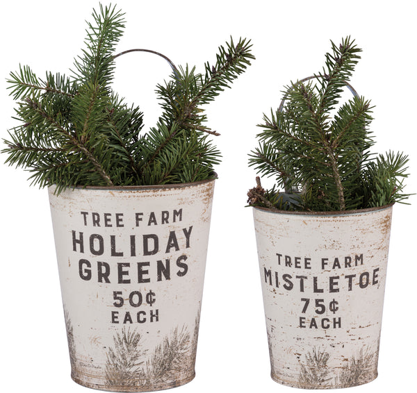 Holiday Wall Buckets, Set of Two - Holiday Greens and Mistletoe