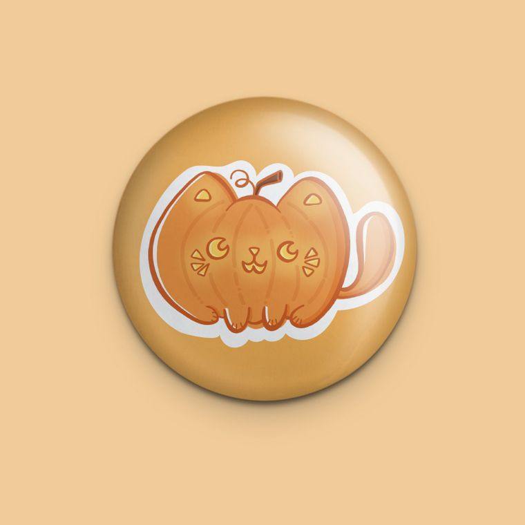 Cat-o-lantern Halloween Cat Pin Back Button - The Curated Squirrel