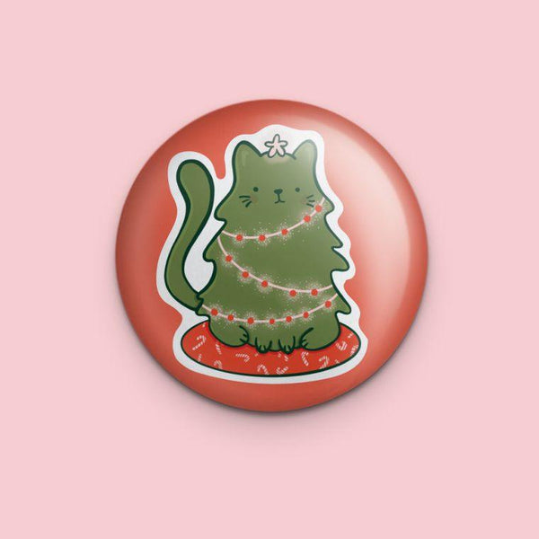 Cat-mas Tree Christmas Cat Pin Back Button - The Curated Squirrel