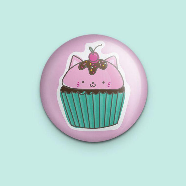 Cat-Cake Cat Pun Cupcake Pin Back Button - The Curated Squirrel