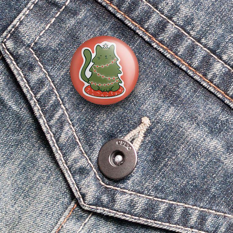 Cat-mas Tree Christmas Cat Pin Back Button - The Curated Squirrel