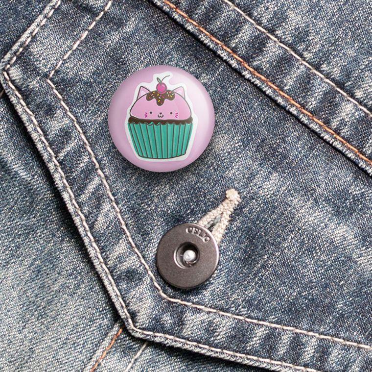Cat-Cake Cat Pun Cupcake Pin Back Button - The Curated Squirrel